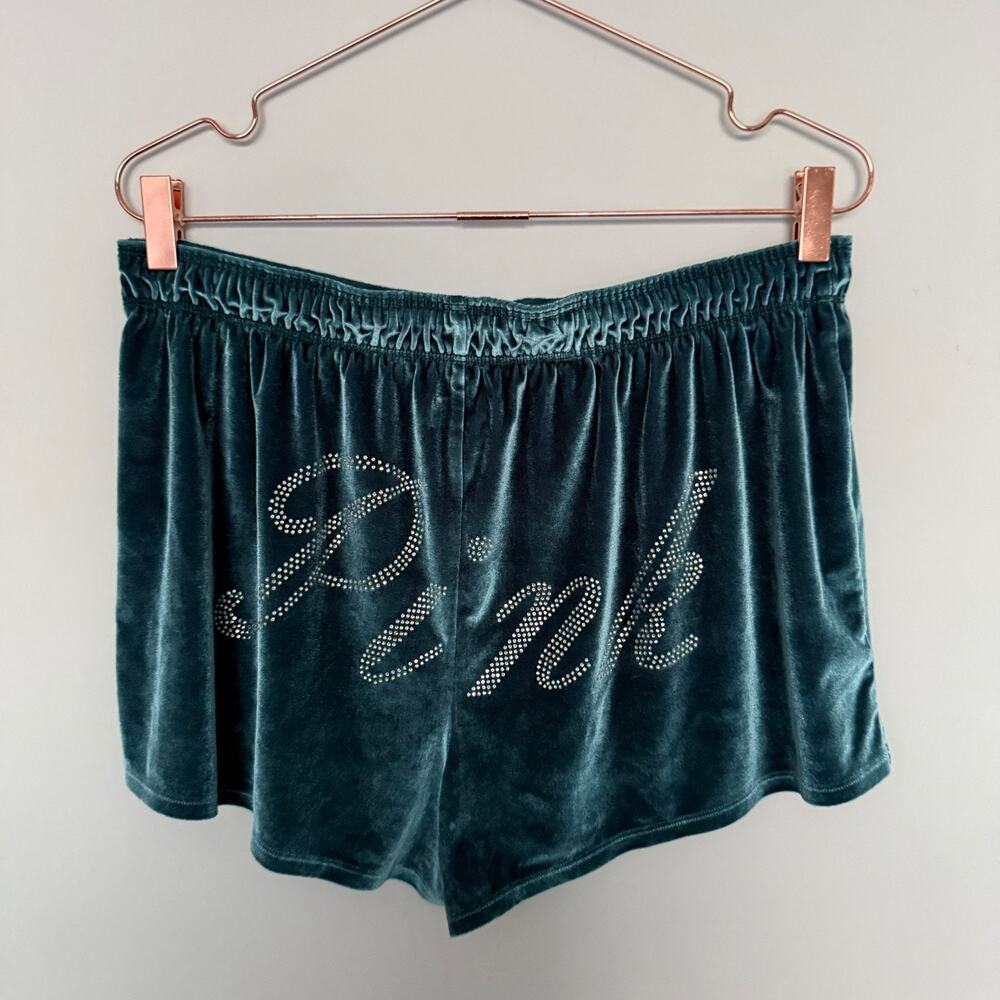PINK Victoria's Secret Womens Boxer Shorts Large Green Velvet Loungewear Comfy - Picture 3 of 3